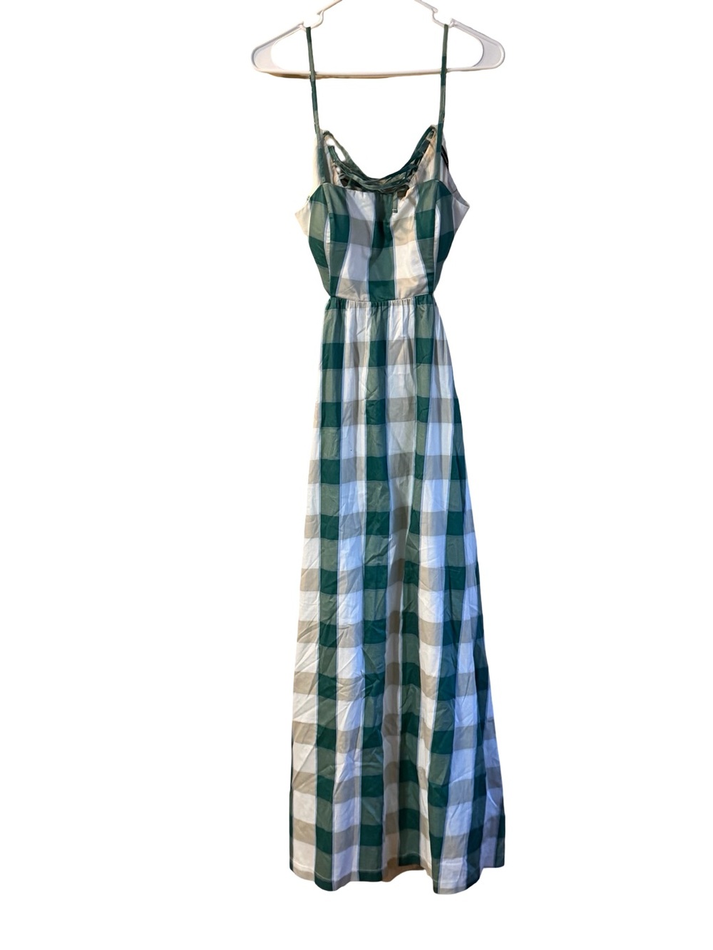 Abercrombie & Fitch Green and White Gingham Bra Free Lace Maxi Dress